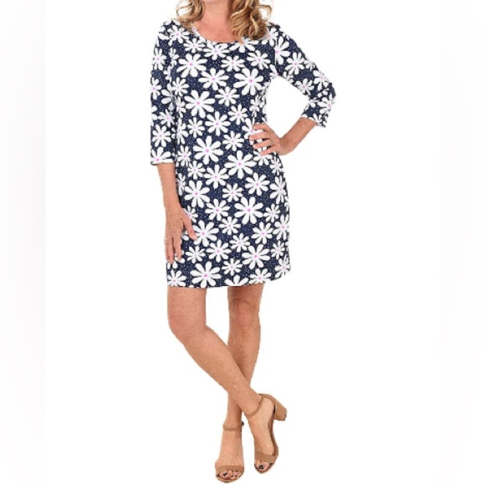 Pink & navy Daisy Dots UPF50+ Travel Dress XL. Lulu-B under boutique label name